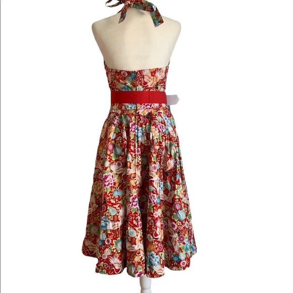 NEW Unique Vintage Red  Floral Halter Dress | Size M - Picture 11 of 16